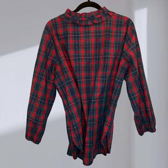 Talbots blouse - Plaid Ruffle-Red/Green/Navy (Women’s L) - Picture 2 of 4